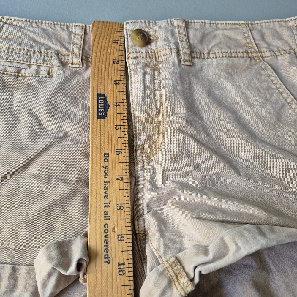 Y2K American Eagle Shorts Womens 12 Khaki Tan Shortie Micro Mini Bootie Preppy - Picture 7 of 9